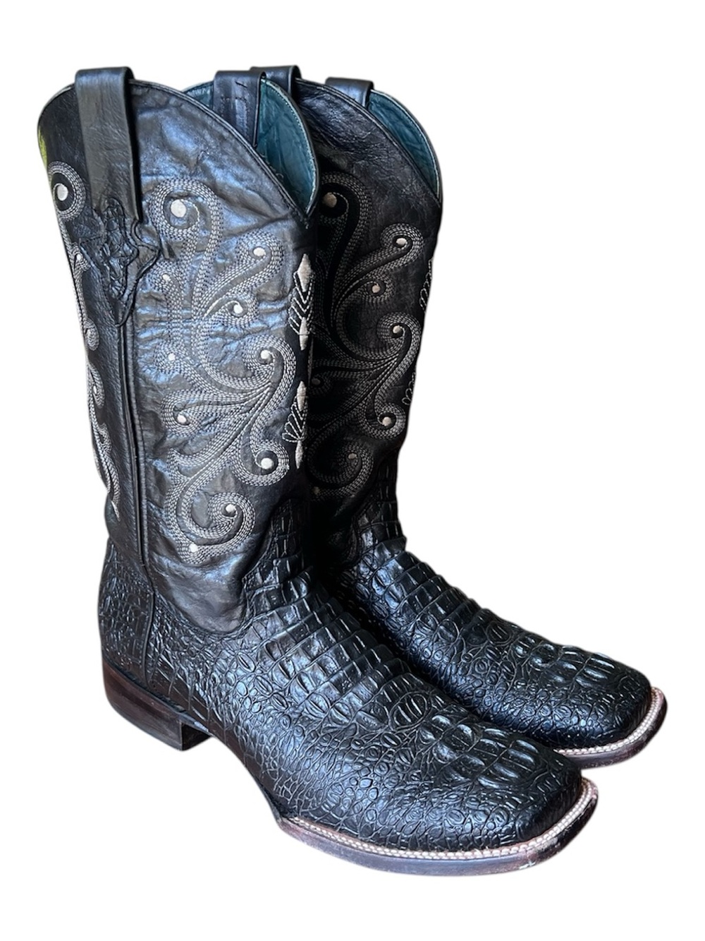 Ferrini® Men's Stampede Gator Print Square Toe Black Leather Cowboy Boot Sz 11.5